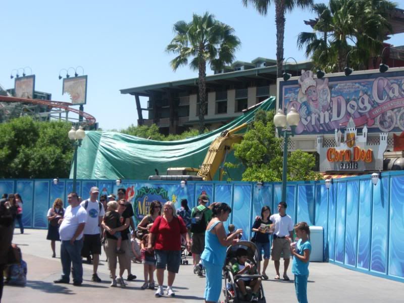 Construction walls recently went up around some shops and a restaurant in Paradise Pier to make room for the Little Mermaid, as well as the refurbishment of some of the shops.