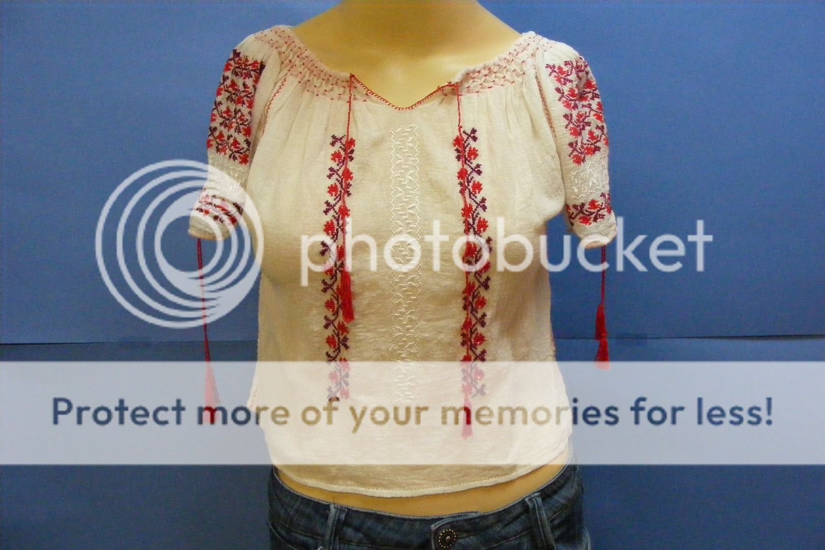 Vintage BURGUNDY White Silk Hand Embroidered ROMANIAN Ethnic Blouse 