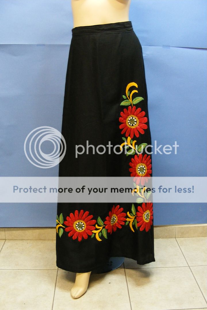 Vtg s America Mexican H Embroidered Black Floral Wrap Cover Up Maxi