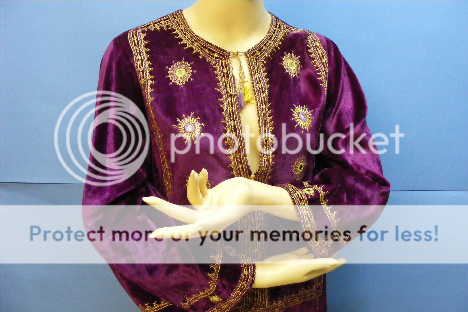 Vtg Antique Pakistan Pakistani H Embroidered Velvet Traditional Dress Size 34